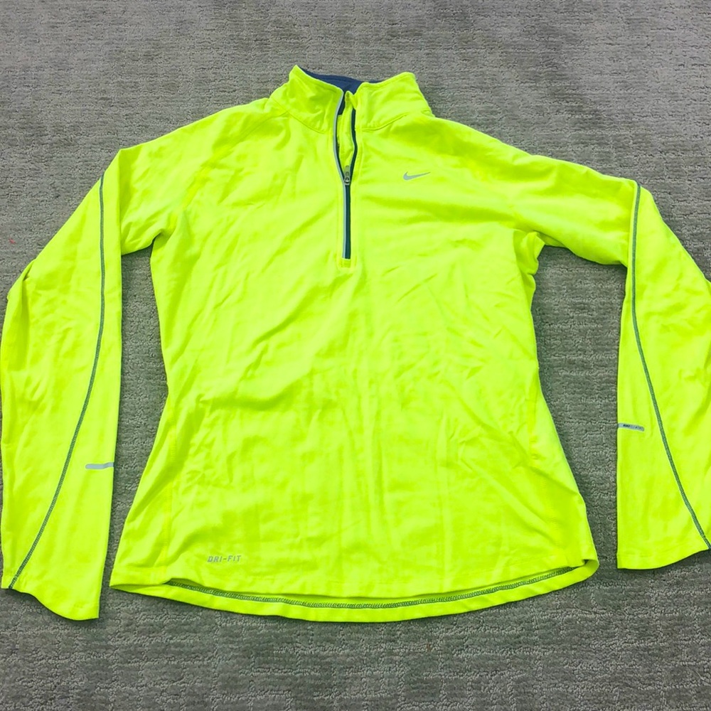 Nike Dri-Fit long-sleeve quarter-zip pullover yellow reflective Sz M